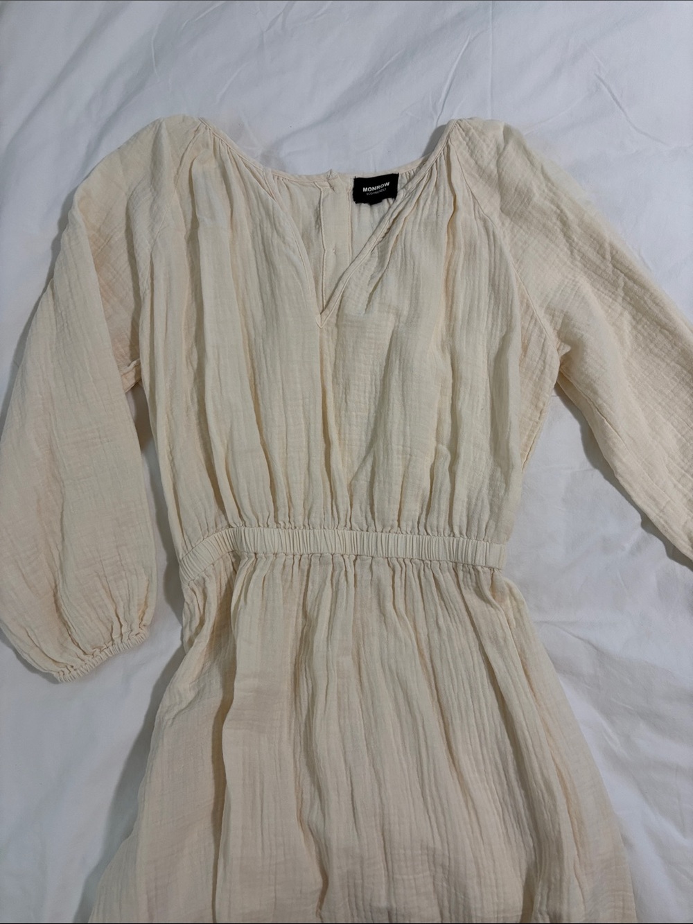 Monrow Long Sleeve Cream Gauze Maxi Dress